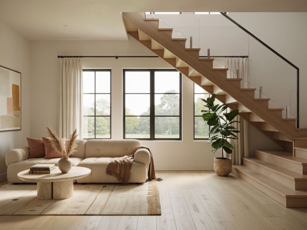 drewniane schody z balustradą